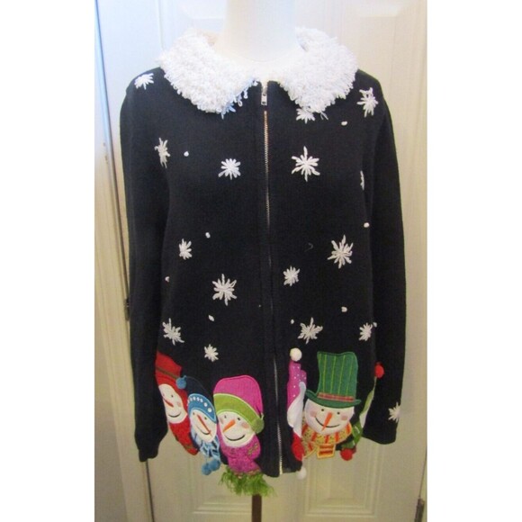 Snowman Christmas Cardigan Vintage 80s Holiday Sweater All Points Size M - Picture 2 of 9
